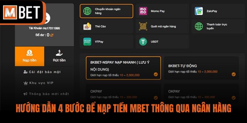 Hướng dẫn 4 bước để nạp tiền MBET thông qua ngân hàng